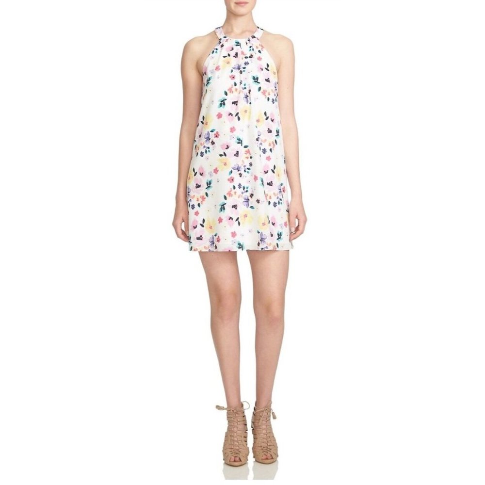NWT Women's CeCe Cynthia Steffe White Floral Halter Shift Dress Sz 10